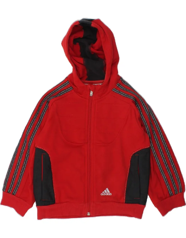 men's lightweight cardigans -ADIDAS Boys Zip Hoodie Sweater 4-5 Years Red Colourblock Polyester