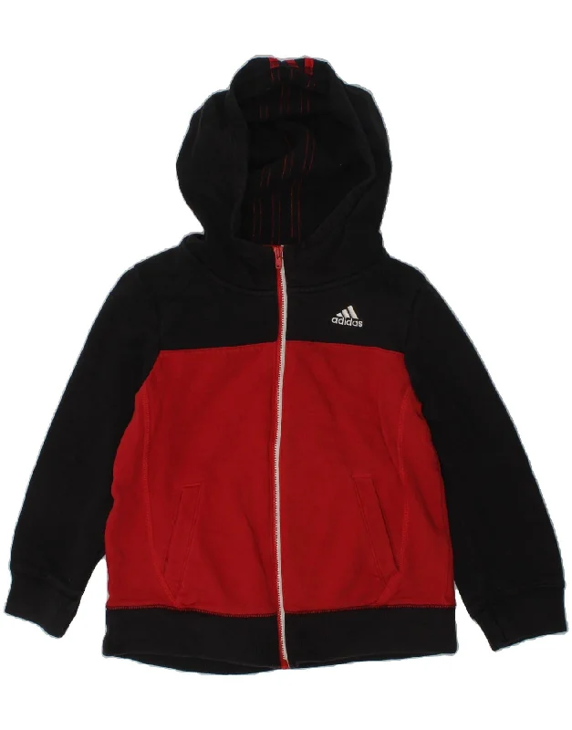 men's thermal sweaters -ADIDAS Boys Zip Hoodie Sweater 5-6 Years Black Colourblock Cotton