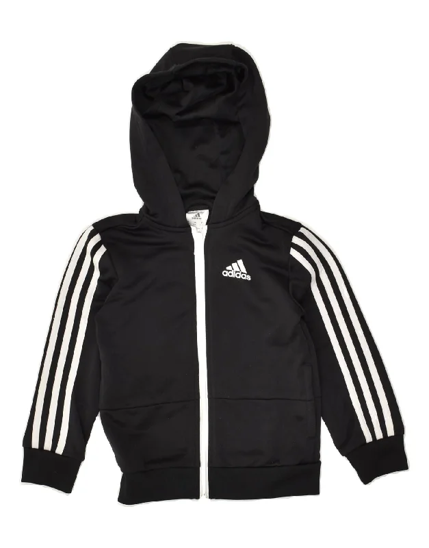 men's lightweight pullover sweaters -ADIDAS Boys Zip Hoodie Sweater 5-6 Years Black Polyester