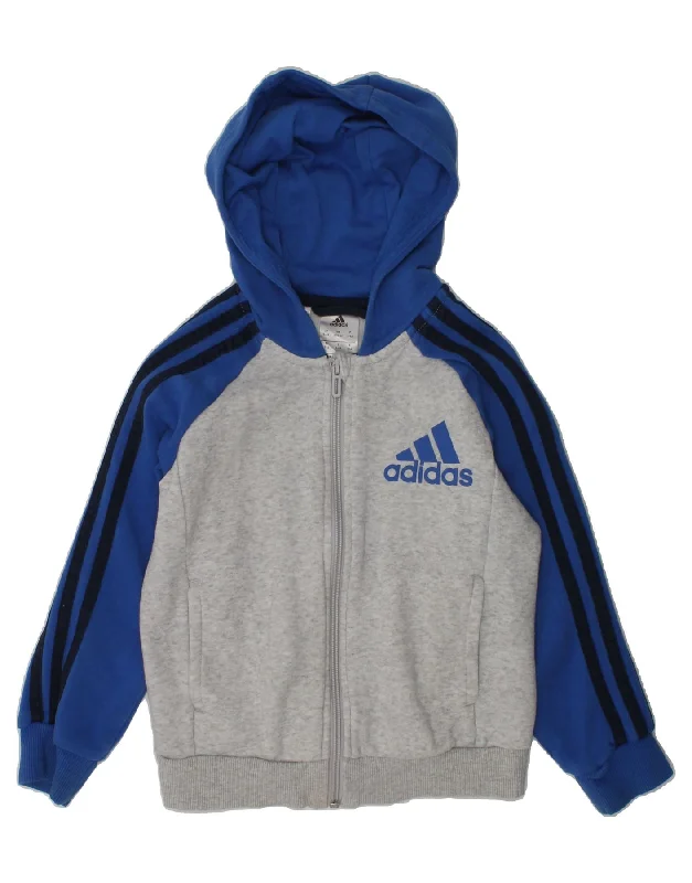 men's cashmere sweaters -ADIDAS Boys Zip Hoodie Sweater 5-6 Years Grey Colourblock Cotton