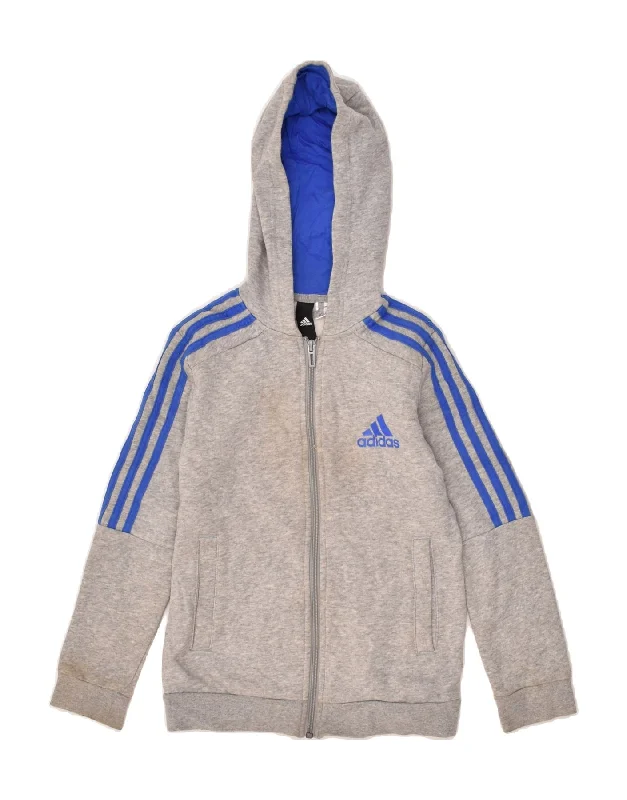 men's soft knit sweaters -ADIDAS Boys Zip Hoodie Sweater 6-7 Years Grey