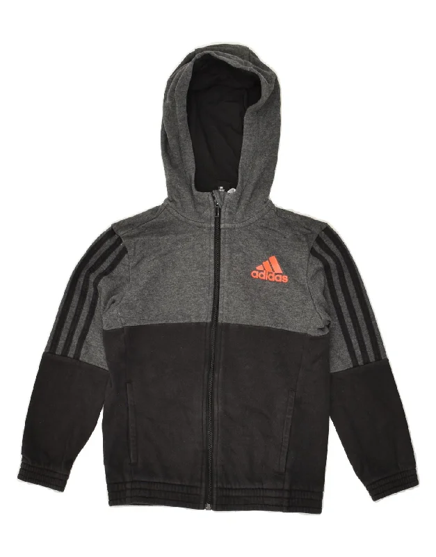 men's cozy wool sweaters -ADIDAS Boys Zip Hoodie Sweater 7-8 Years Black Colourblock Cotton