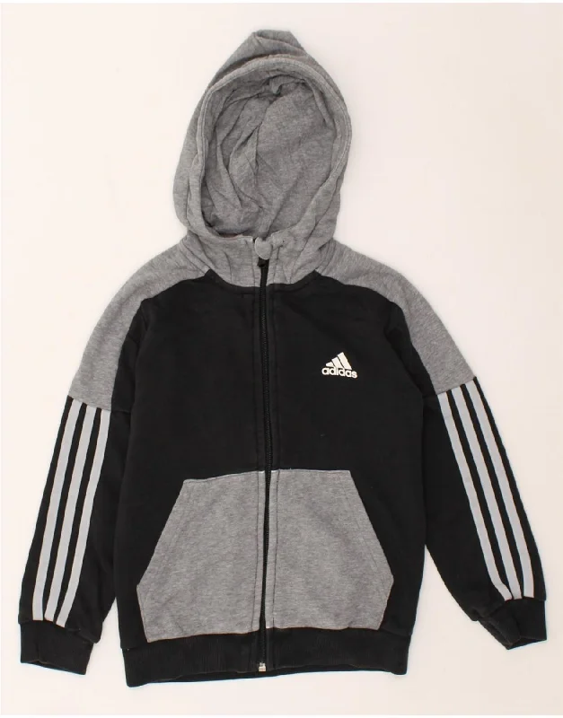 men's warm knitwear sweaters -ADIDAS Boys Zip Hoodie Sweater 7-8 Years Black Colourblock Cotton