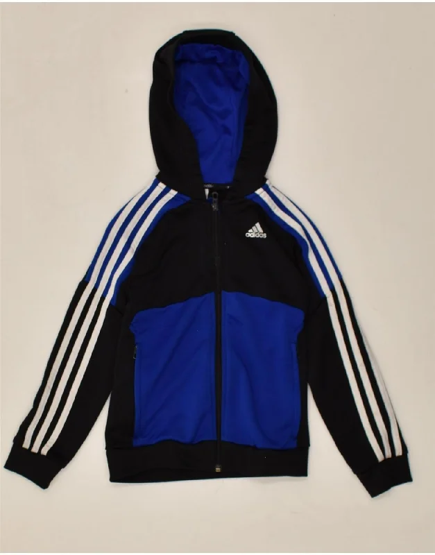 men's cashmere sweaters -ADIDAS Boys Zip Hoodie Sweater 7-8 Years Black Colourblock Polyester