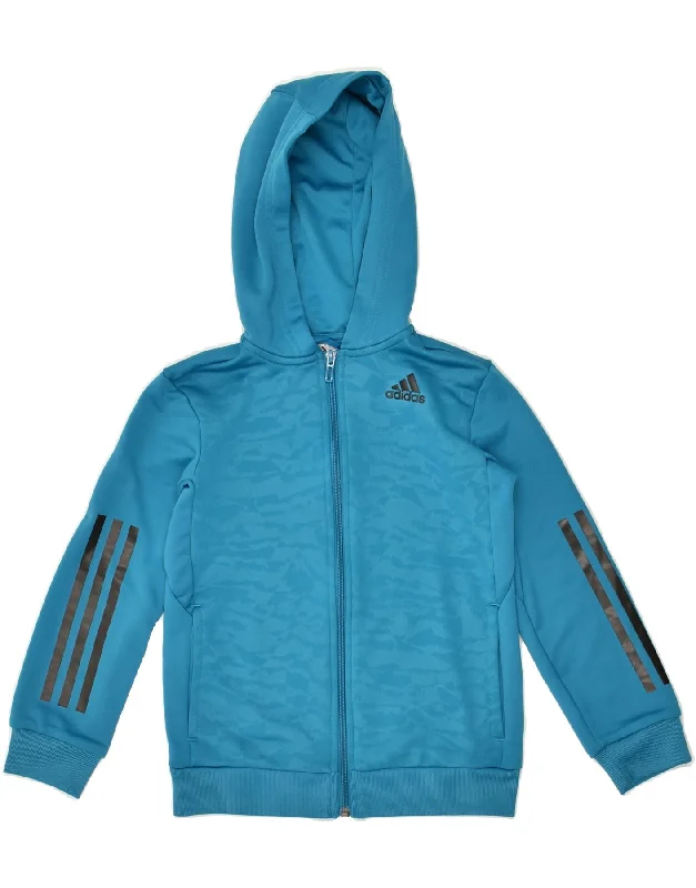 men's formal wool sweaters -ADIDAS Boys Zip Hoodie Sweater 7-8 Years Blue Camouflage Polyester