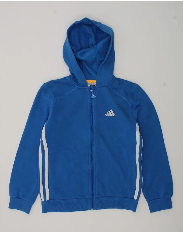 men's sweater for office -ADIDAS Boys Zip Hoodie Sweater 7-8 Years Blue Cotton