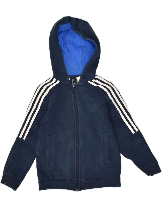 men's breathable cotton sweaters -ADIDAS Boys Zip Hoodie Sweater 7-8 Years Navy Blue Cotton