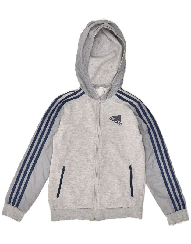 men's performance knit sweaters -ADIDAS Boys Zip Hoodie Sweater 8-9 Years Grey