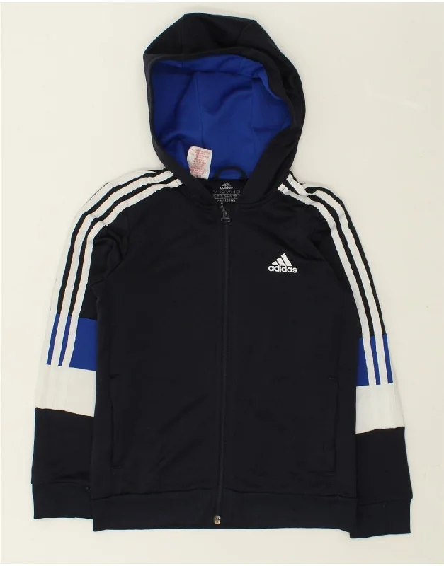 men's cozy wool sweaters -ADIDAS Boys Zip Hoodie Sweater 9-10 Years Black Colourblock Polyester