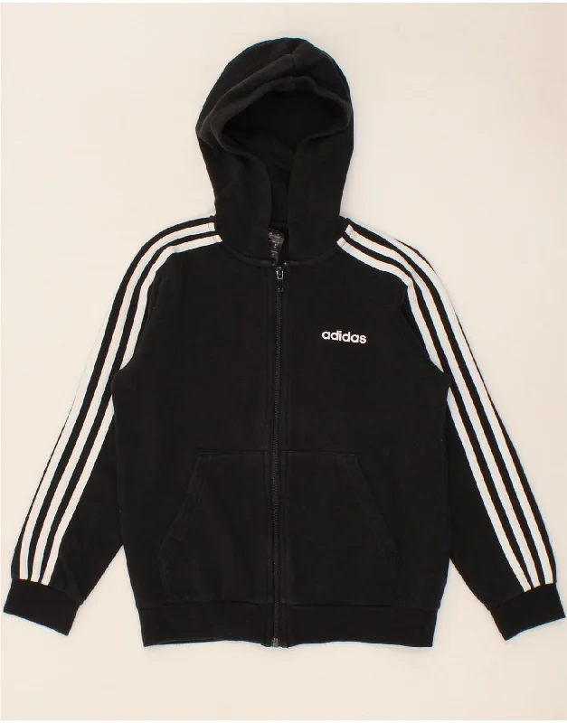 men's casual knit sweaters -ADIDAS Boys Zip Hoodie Sweater 9-10 Years Black Cotton