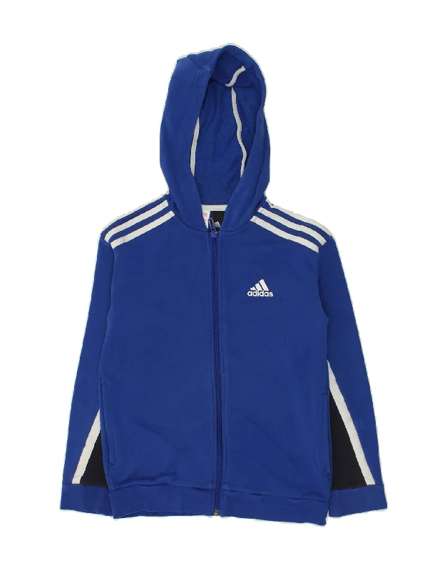 men's warm knit sweaters -ADIDAS Boys Zip Hoodie Sweater 9-10 Years  Blue Cotton