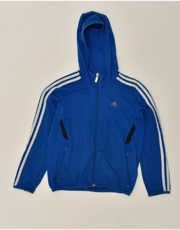 men's performance knit sweaters -ADIDAS Boys Zip Hoodie Sweater 9-10 Years Blue Polyester