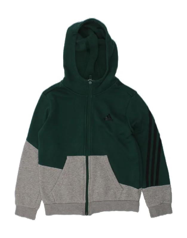 men's casual knit sweaters -ADIDAS Boys Zip Hoodie Sweater 9-10 Years Green Colourblock Cotton