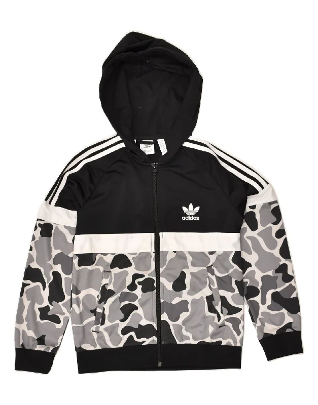 men's versatile sweaters -ADIDAS Boys Zip Hoodie Sweater 9-10 Years Grey Camouflage Polyester