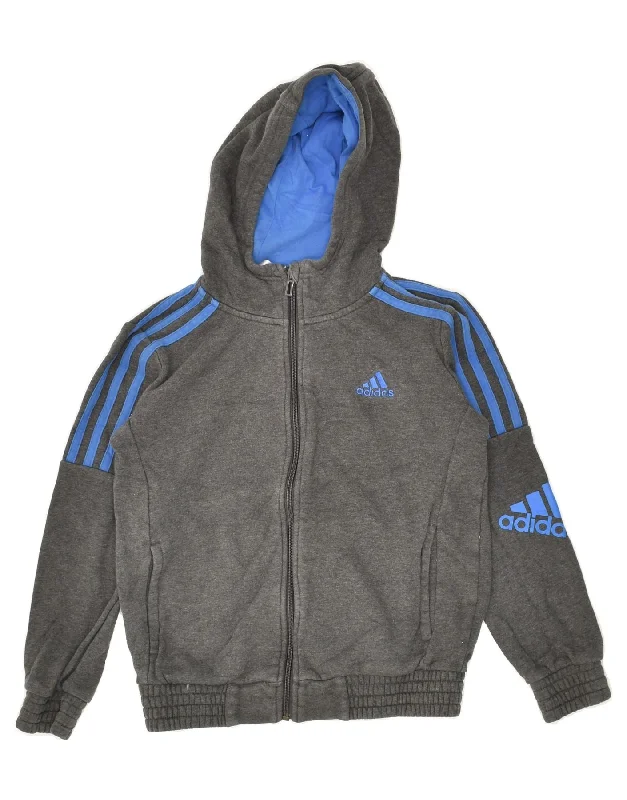 men's versatile knit sweaters -ADIDAS Boys Zip Hoodie Sweater 9-10 Years Grey Cotton