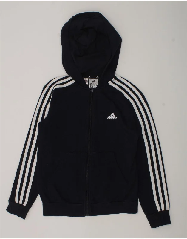 men's fleece sweaters -ADIDAS Boys Zip Hoodie Sweater 9-10 Years Navy Blue Cotton