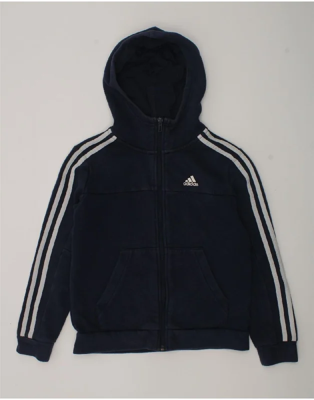 men's thermal sweaters -ADIDAS Boys Zip Hoodie Sweater 9-10 Years Navy Blue Cotton