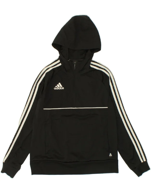 men's printed hoodies -ADIDAS Boys Zip Neck Hoodie Jumper 13-14 Years Black Polyester