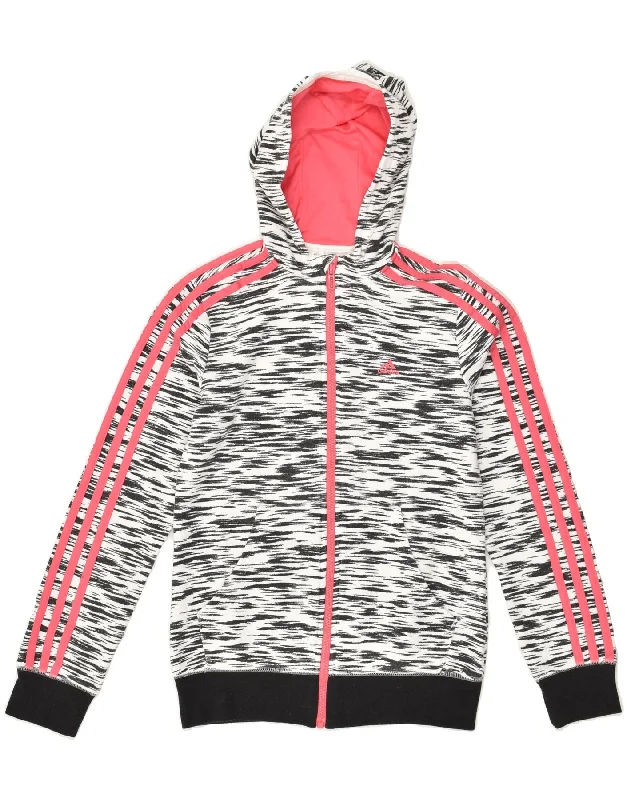 men's breathable sweaters -ADIDAS Girls Climalite Zip Hoodie Sweater 13-14 Years Grey Pinstripe