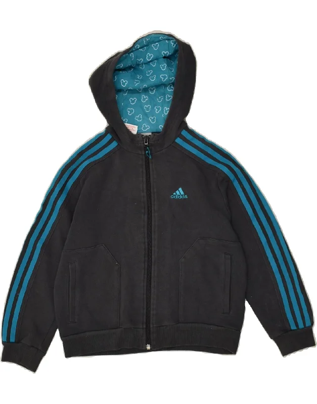 men's chunky sweaters -ADIDAS Girls Disney Graphic Zip Hoodie Sweater 7-8 Years Grey Cotton