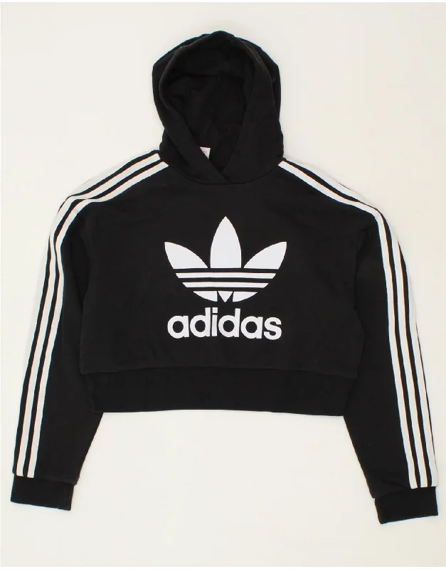 men's streetwear hoodies -ADIDAS Girls Graphic Crop Hoodie Jumper 11-12 Years Black Cotton