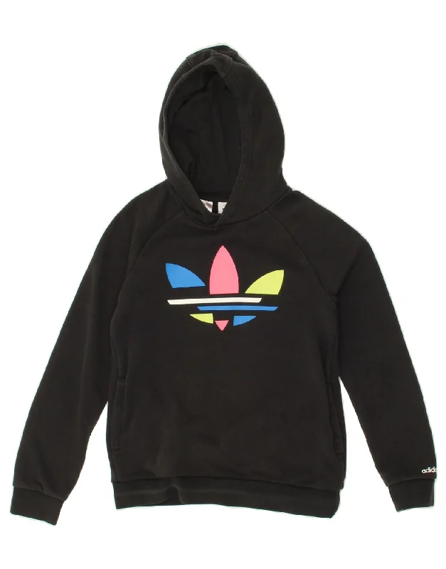 men's hoodie for casual wear -ADIDAS Girls Graphic Hoodie Jumper 10-11 Years Black Cotton