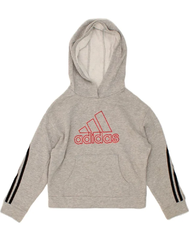 men's oversized hoodie sweatshirt -ADIDAS Girls Graphic Hoodie Jumper 10-11 Years Small Grey Cotton