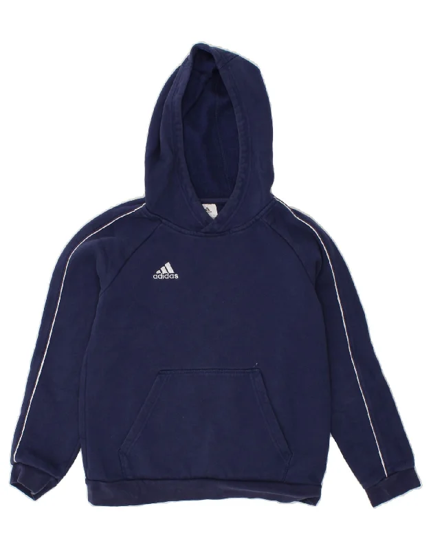 men's cotton blend hoodies -ADIDAS Girls Graphic Hoodie Jumper 11-12 Years Navy Blue Cotton