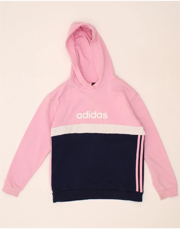 men's hoodie for winter sports -ADIDAS Girls Graphic Hoodie Jumper 11-12 Years Pink Colourblock Cotton