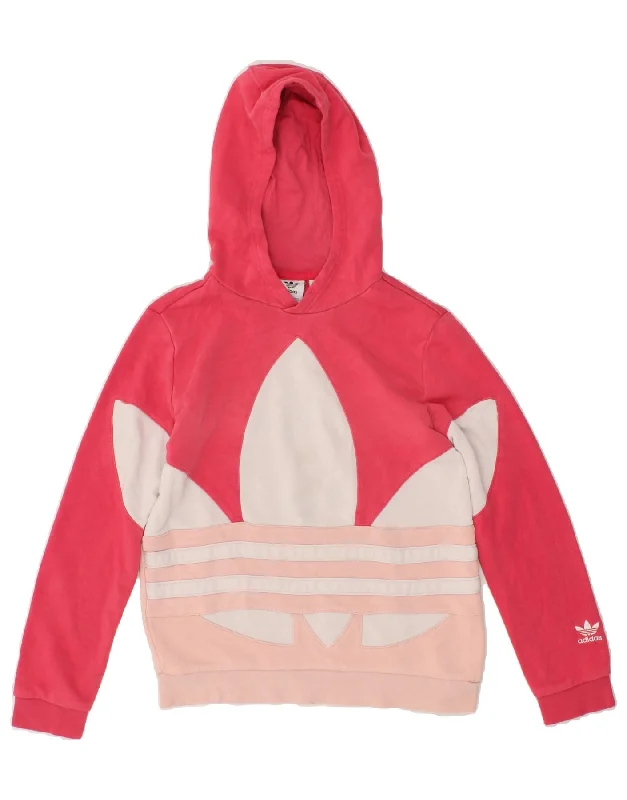 men's hoodie for outdoor wear -ADIDAS Girls Graphic Hoodie Jumper 11-12 Years  Pink Colourblock