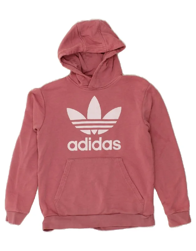 men's casual hoodies -ADIDAS Girls Graphic Hoodie Jumper 11-12 Years Pink Cotton