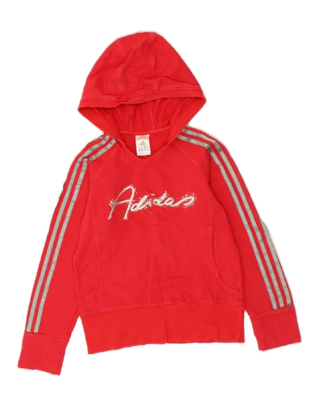 men's hoodie for fall season -ADIDAS Girls Graphic Hoodie Jumper 11-12 Years Red Cotton