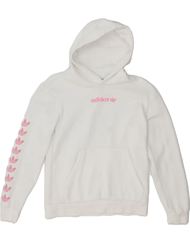 men's hoodie for sports activities -ADIDAS Girls Graphic Hoodie Jumper 11-12 Years White Cotton