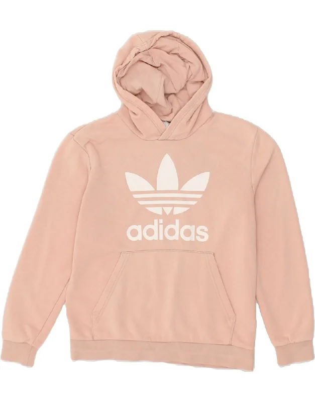 men's hoodie with stylish patterns -ADIDAS Girls Graphic Hoodie Jumper 12-13 Years Pink Cotton