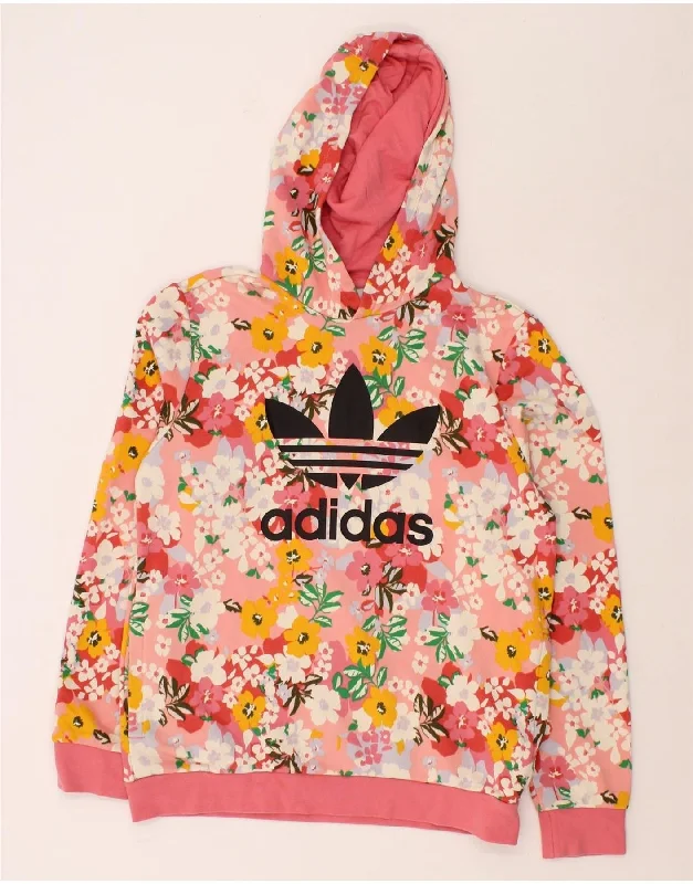 men's light hoodie for spring -ADIDAS Girls Graphic Hoodie Jumper 13-14 Years Multicoloured Floral Cotton