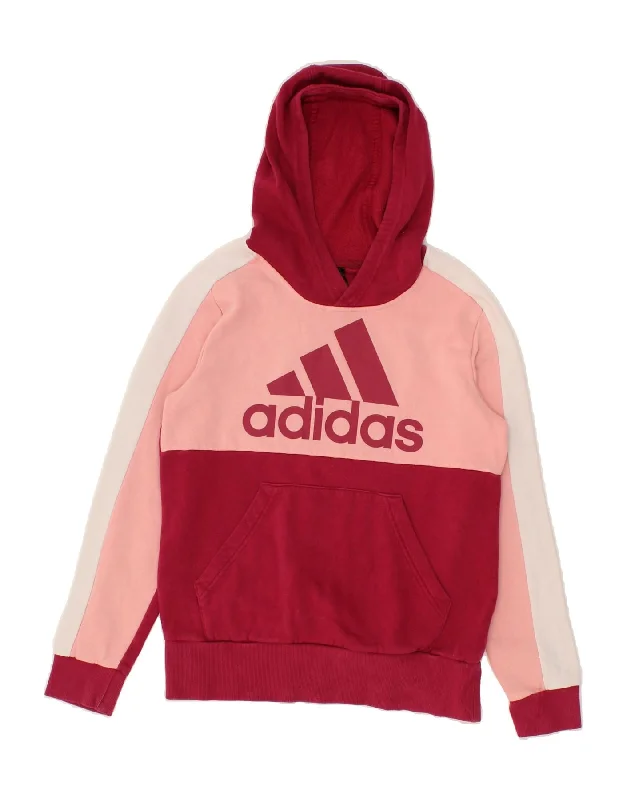 men's colorful hoodies -ADIDAS Girls Graphic Hoodie Jumper 13-14 Years Pink Colourblock