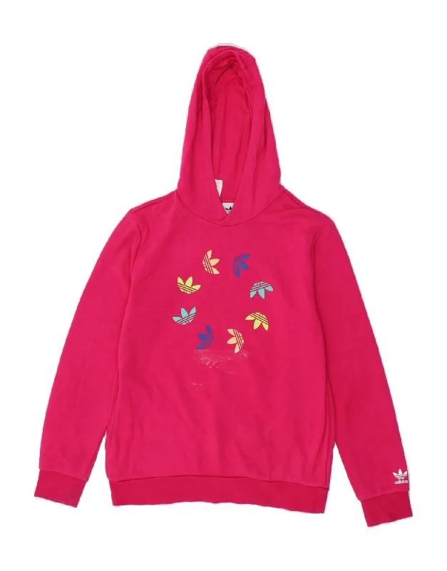 men's comfortable casual hoodies -ADIDAS Girls Graphic Hoodie Jumper 13-14 Years Pink Cotton