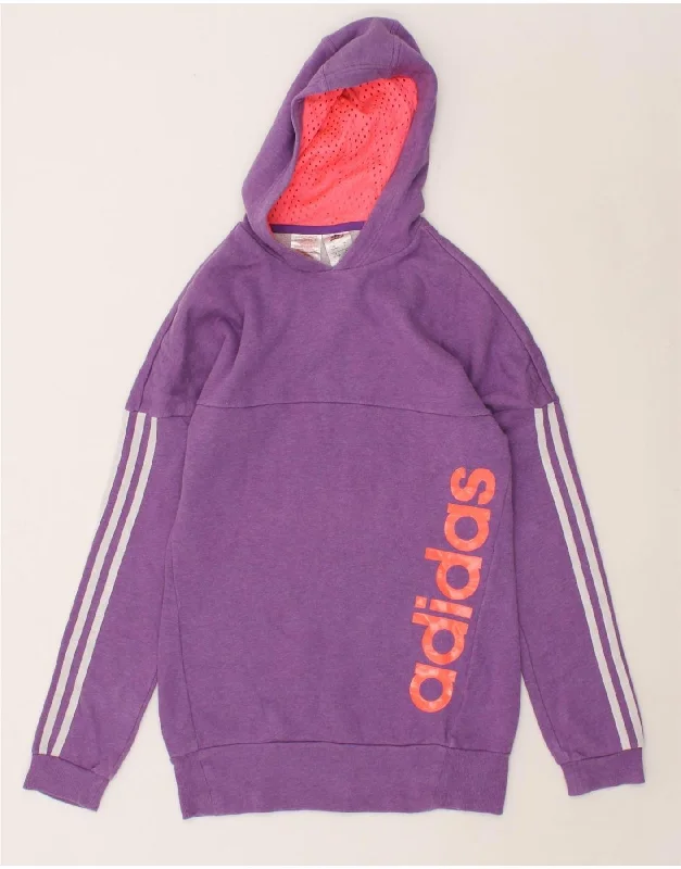 men's hoodie with zipper closure -ADIDAS Girls Graphic Hoodie Jumper 13-14 Years Purple