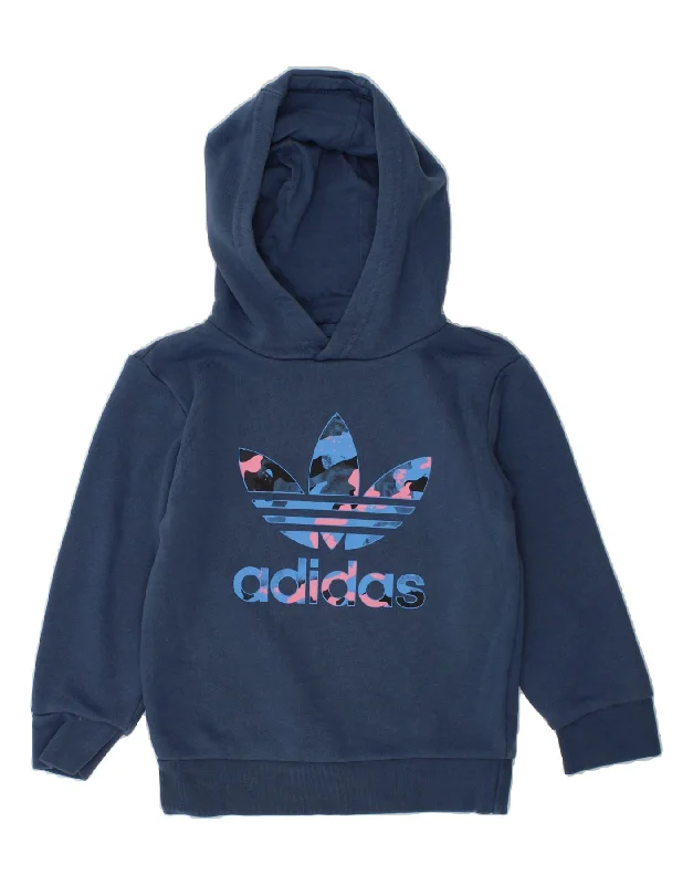 men's heavy-duty hoodies -ADIDAS Girls Graphic Hoodie Jumper 2-3 Years Navy Blue Cotton