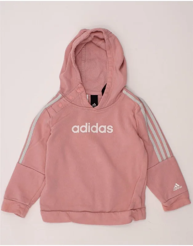 men's zip-up hoodies -ADIDAS Girls Graphic Hoodie Jumper 2-3 Years Pink Cotton