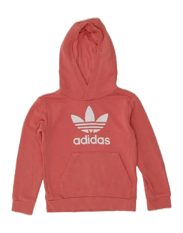 men's graphic sweatshirts with hoods -ADIDAS Girls Graphic Hoodie Jumper 7-8 Years Pink Cotton