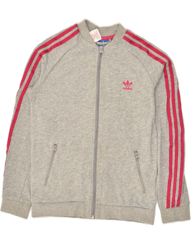 men's tailored jackets -ADIDAS Girls Graphic Tracksuit Top Jacket 11-12 Years Grey Cotton