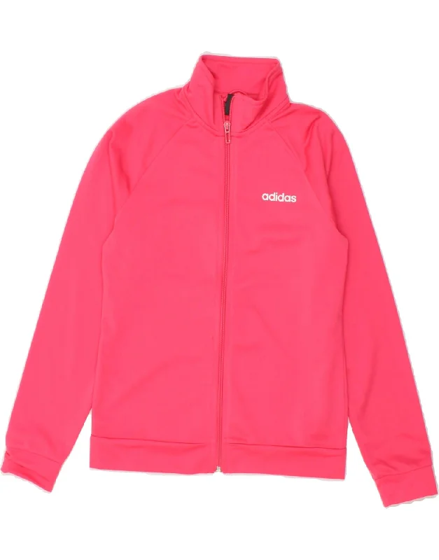 men's stylish leather bomber jackets -ADIDAS Girls Graphic Tracksuit Top Jacket 11-12 Years Pink Polyester