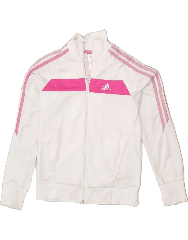 men's insulated jackets -ADIDAS Girls Graphic Tracksuit Top Jacket 11-12 Years White Colourblock