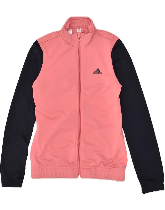 men's fleece jackets -ADIDAS Girls Graphic Tracksuit Top Jacket 13-14 Years Pink Colourblock