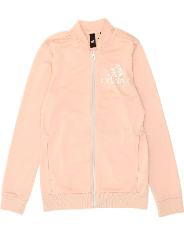 men's thick warm jackets -ADIDAS Girls Graphic Tracksuit Top Jacket 14-15 Years Pink Polyester