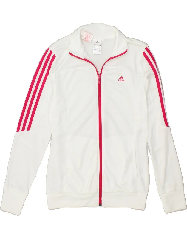 men's casual jackets -ADIDAS Girls Graphic Tracksuit Top Jacket 14-15 Years White Polyester