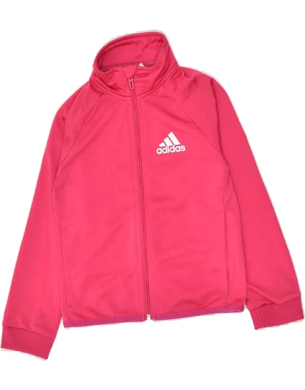 men's military jackets -ADIDAS Girls Graphic Tracksuit Top Jacket 7-8 Years Pink Polyester