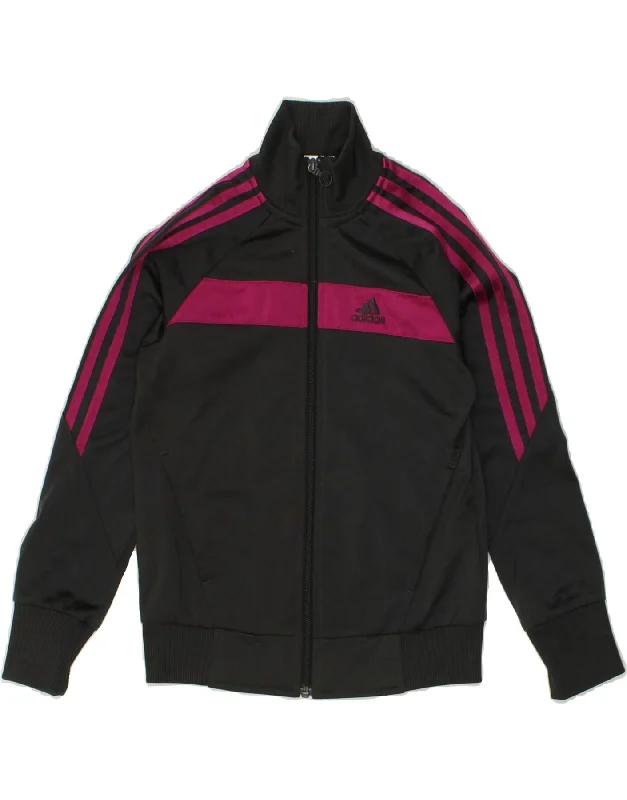 men's sports jackets -ADIDAS Girls Graphic Tracksuit Top Jacket 9-10 Years Black Colourblock