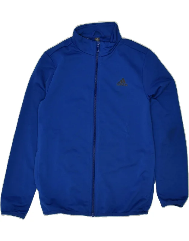 men's bomber jacket with patches -ADIDAS Girls Graphic Tracksuit Top Jacket 9-10 Years Blue Polyester